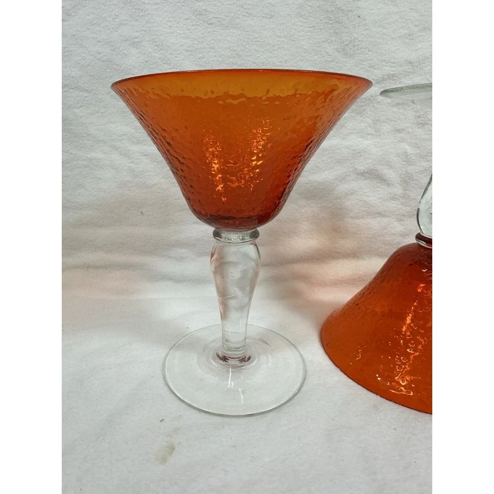 Orange Margarita Glasses Martini Cocktail Seeded Hand Blown 6.5